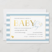 Blauwe en witte streep Faux Gold Baby Shower Kaart (Voorkant)