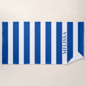 Blauwe en witte streep met de naam Cabana Stripe Strandlaken (Voorkant)