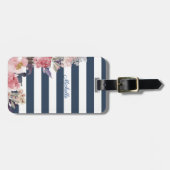 Blauwe en witte streep monogrammen bagagelabel (Voorkant horizontaal)