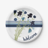 Blauwe en witte streep papieren bordje (Voorkant)