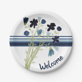 Blauwe en witte streep papieren bordje