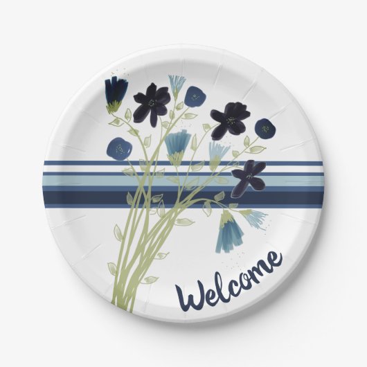 Blauwe en witte streep papieren bordje (Voorkant)