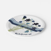 Blauwe en witte streep papieren bordje (Gekanteld)