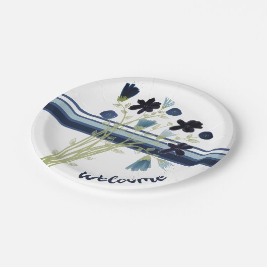 Blauwe en witte streep papieren bordje (Gekanteld)