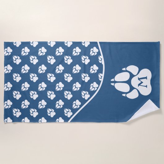 Blauwe en witte streepjes met aangepaste monogram strandlaken (Voorkant)