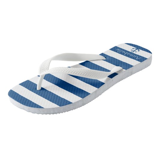 Blauwe en witte strepen Anchor personaliseren Teenslippers (Schuin)
