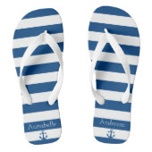 Blauwe en witte strepen Anchor personaliseren Teenslippers (Voetbed)