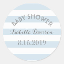 Blauwe en witte strepen baby showers sticker