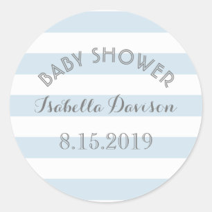 Blauwe en witte strepen baby showers sticker