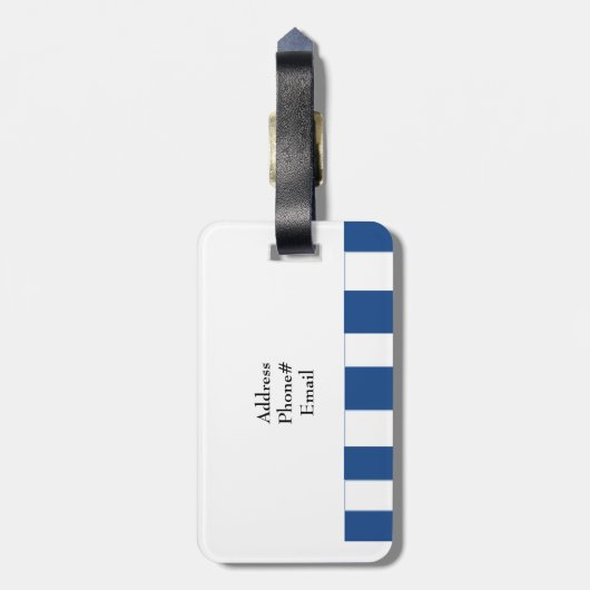 Blauwe en witte strepen bagagelabel (Achterkant verticaal)