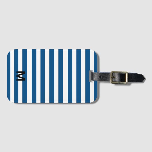 Blauwe en witte strepen bagagelabel (Voorkant (horizontaal))