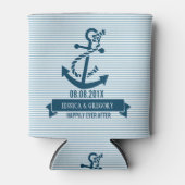 Blauwe en witte strepen en kettingbevestiging blikjeskoeler (Voorkant)