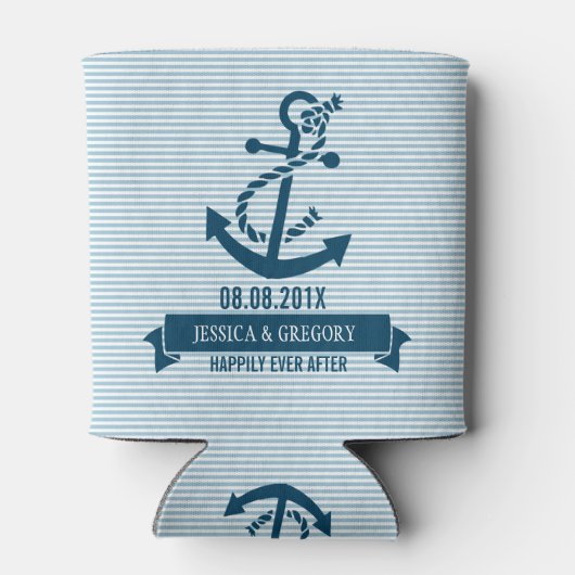 Blauwe en witte strepen en kettingbevestiging blikjeskoeler (Achterkant)