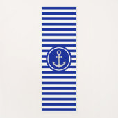 Blauwe en witte strepen en zilvergrijze anker yogamat (Voorkant)