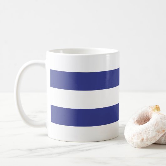 Blauwe en witte strepen koffiemok (Met donut)