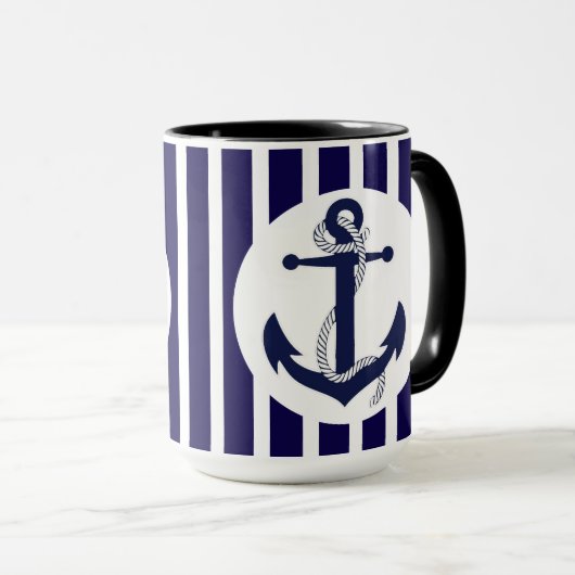 Blauwe en witte strepen met anker mok (Voorkant rechts)
