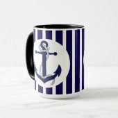 Blauwe en witte strepen met anker mok (Voorkant links)