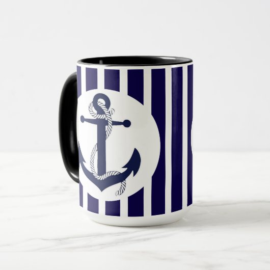 Blauwe en witte strepen met anker mok (Voorkant links)
