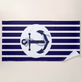 Blauwe en witte strepen met anker strandlaken (Voorkant)