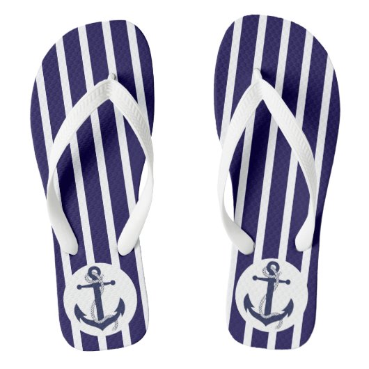 Blauwe en witte strepen met anker teenslippers (Voetbed)