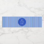 Blauwe en witte strepen met monogram Birthday Waterfles Etiket (Enkel label)