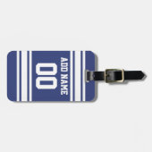 Blauwe en witte strepen met naam en nummer bagagelabel (Voorkant horizontaal)