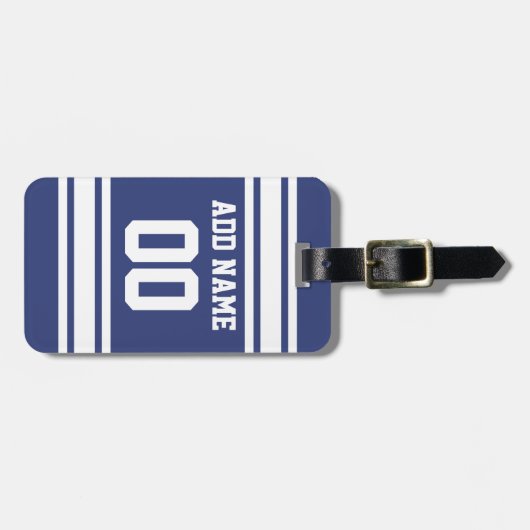 Blauwe en witte strepen met naam en nummer bagagelabel (Voorkant horizontaal)