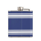 Blauwe en witte strepen met naam en nummer heupfles (Achterkant)