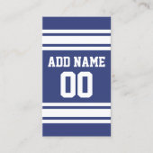 Blauwe en witte strepen met naam en nummer visitekaartje (Voorkant)