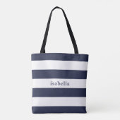 Blauwe en witte strepen met naam tote bag (Achterkant)