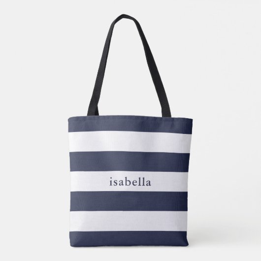 Blauwe en witte strepen met naam tote bag (Achterkant)