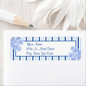 Blauwe en witte strepen met sierstrip etiket (Insitu)