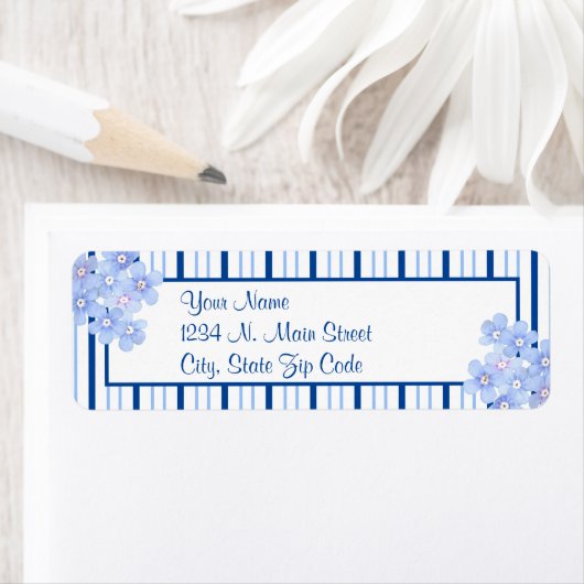 Blauwe en witte strepen met sierstrip etiket (Insitu)