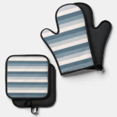 Blauwe en witte strepen ovenwant & pannenlap set (Voorkant / Achterkant)