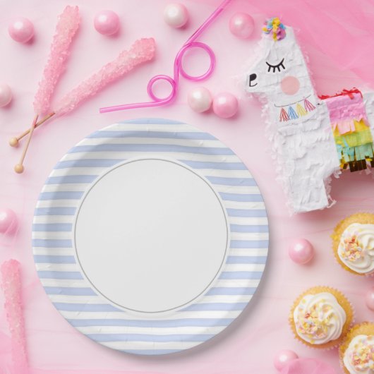 Blauwe en witte strepen papieren bordje (Feest)