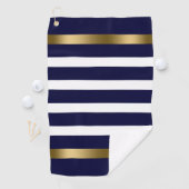 Blauwe en witte strepen patroongoudaccenten golfhanddoek (Insitu)