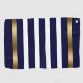 Blauwe en witte strepen patroongoudaccenten golfhanddoek (Horizontaal)