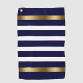 Blauwe en witte strepen patroongoudaccenten golfhanddoek (Voorkant)