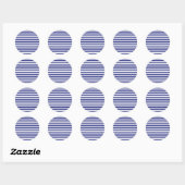 Blauwe en witte strepen ronde sticker (Vel)