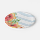 Blauwe en witte strepen Roze Floral Papieren Bordje (Gekanteld)