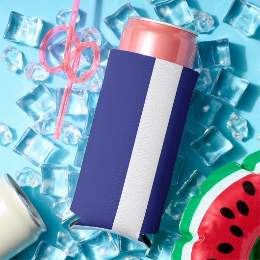 Blauwe en witte strepen seltzer blikjeskoeler (Insitu Zomer)