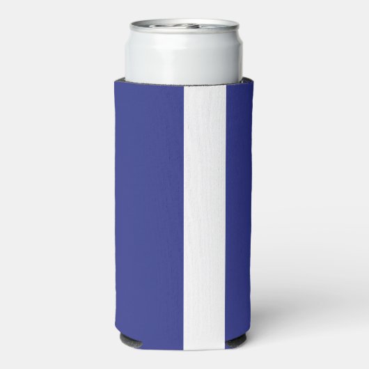 Blauwe en witte strepen seltzer blikjeskoeler (Seltzer Achterkant)