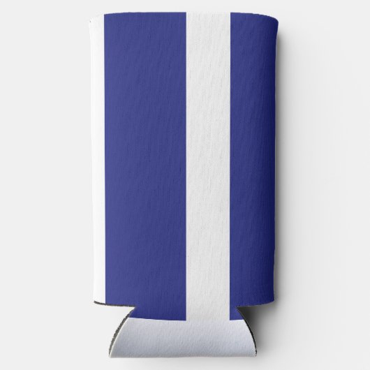 Blauwe en witte strepen seltzer blikjeskoeler (Achterkant)