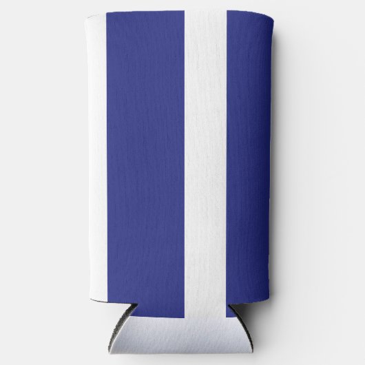 Blauwe en witte strepen seltzer blikjeskoeler (Voorkant)