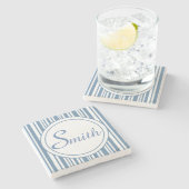 Blauwe en witte strepen stenen onderzetter (Zijkant)