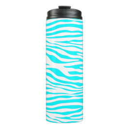 Blauwe en witte strepen thermosbeker