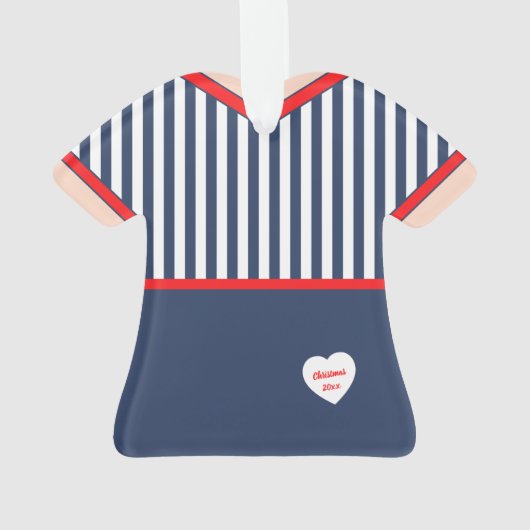 Blauwe en witte strepen uniform ornament (achterkant)