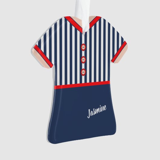 Blauwe en witte strepen uniform ornament (voorkant)