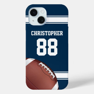 Blauwe en witte strepes Jersey Football iPhone 15 Case
