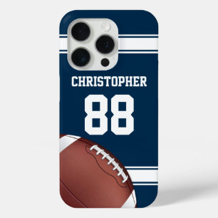 Blauwe en witte strepes Jersey Football iPhone 15 Pro Case
